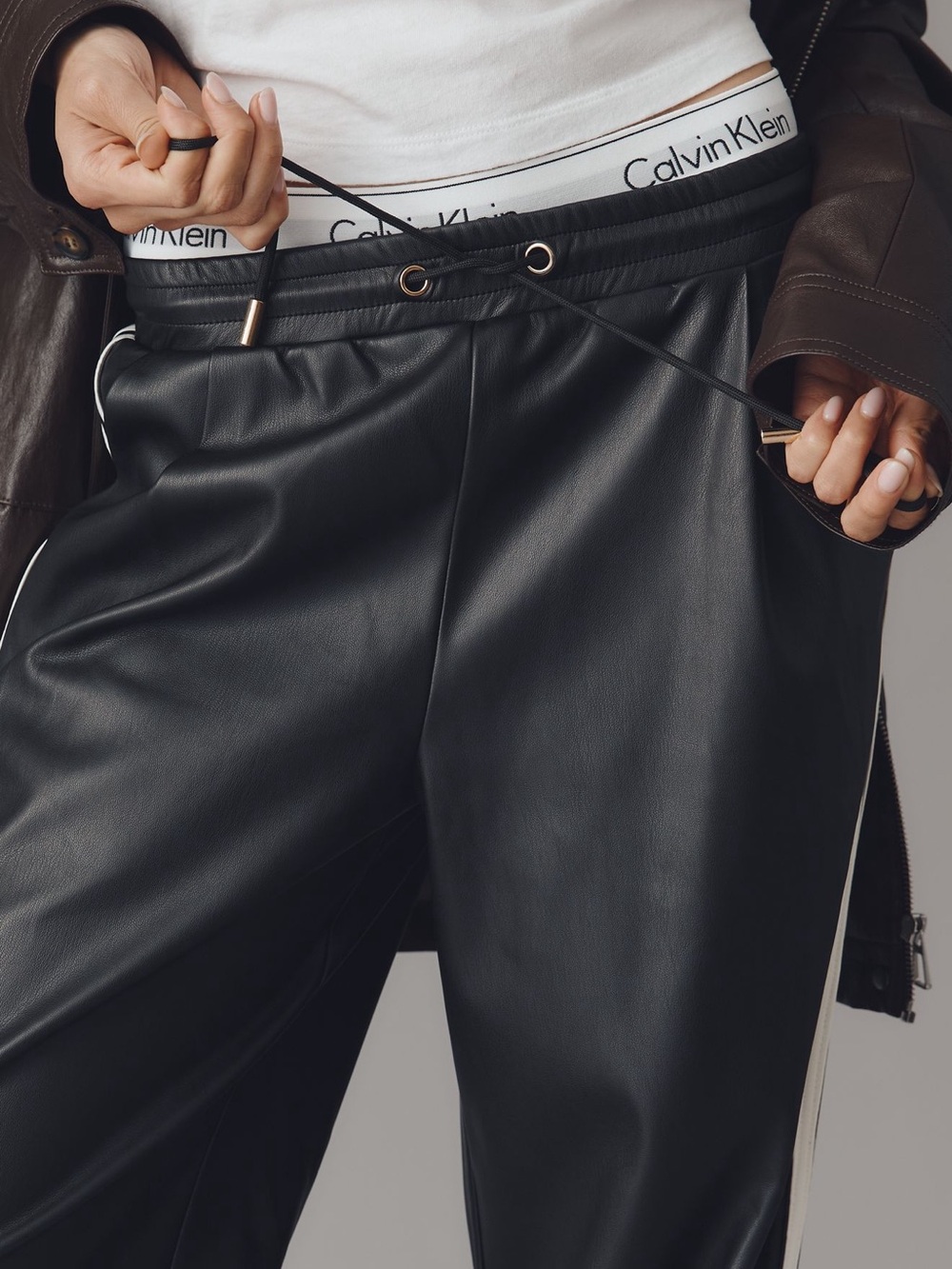 *Anthropologie Bishop + Young Faux Leather Wide Leg Track Pants - Picture 3 of 5